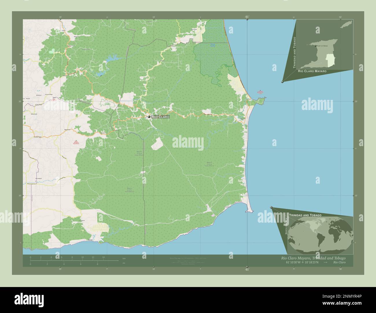 Rio Claro Mayaro, region of Trinidad and Tobago. Open Street Map