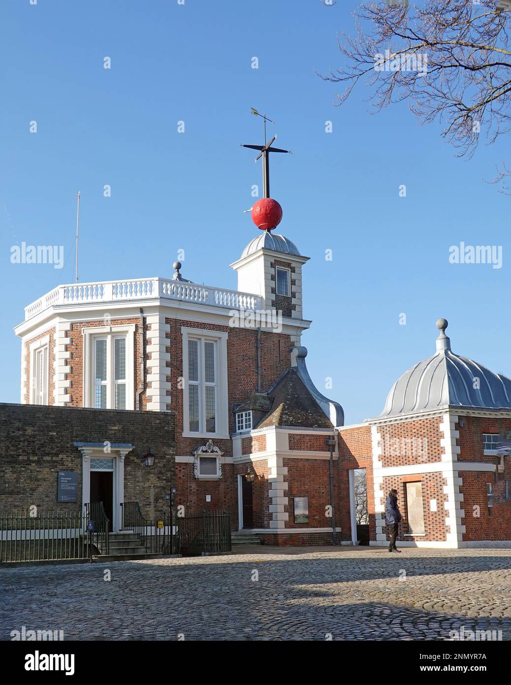 Greenwich Observatory, London, 2023.The home of Greenwich Meantime, At 12.58pm the time ball rises all the way to the top. Stock Photo