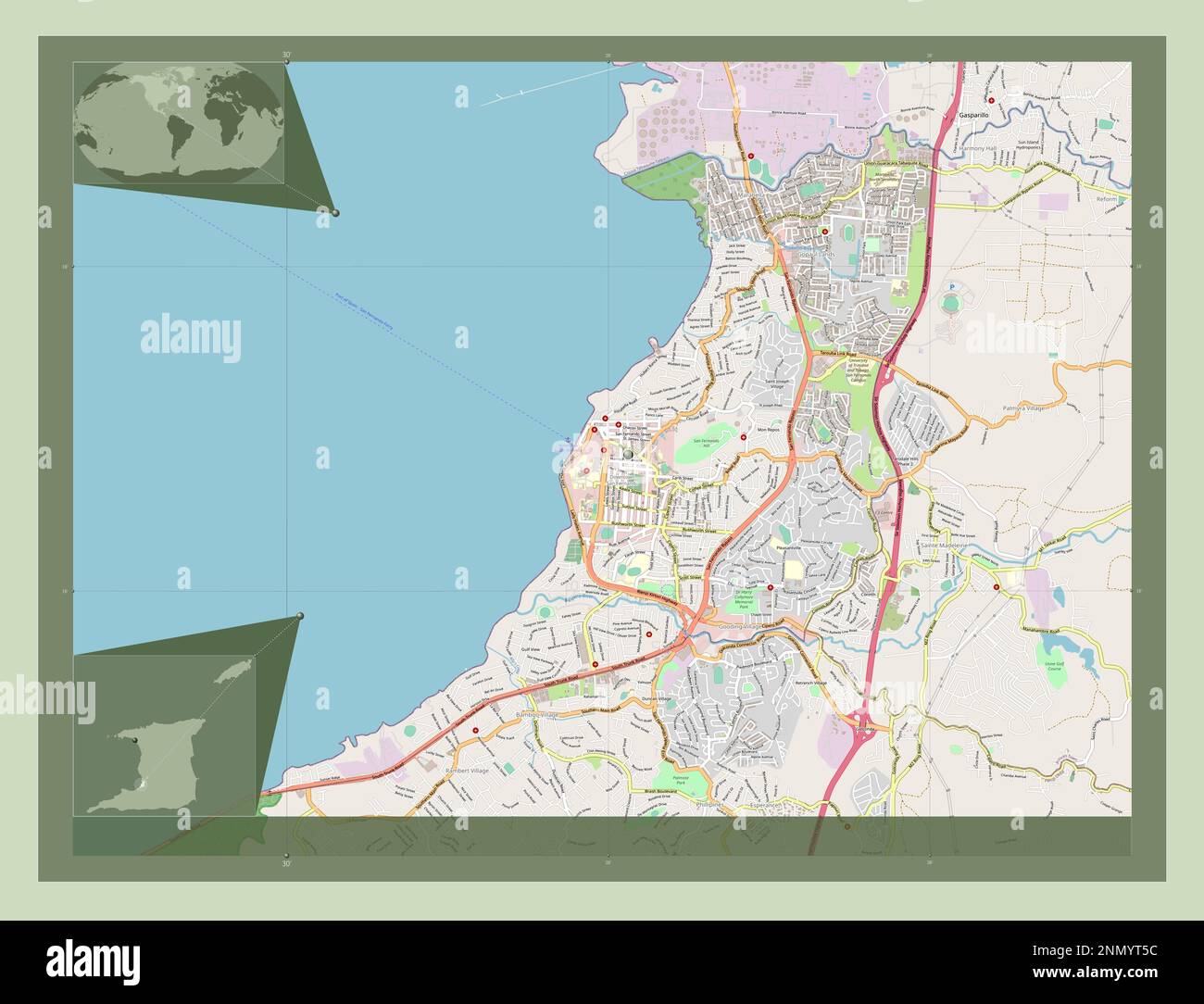 San Fernando, city of Trinidad and Tobago. Open Street Map. Corner auxiliary location maps Stock Photo