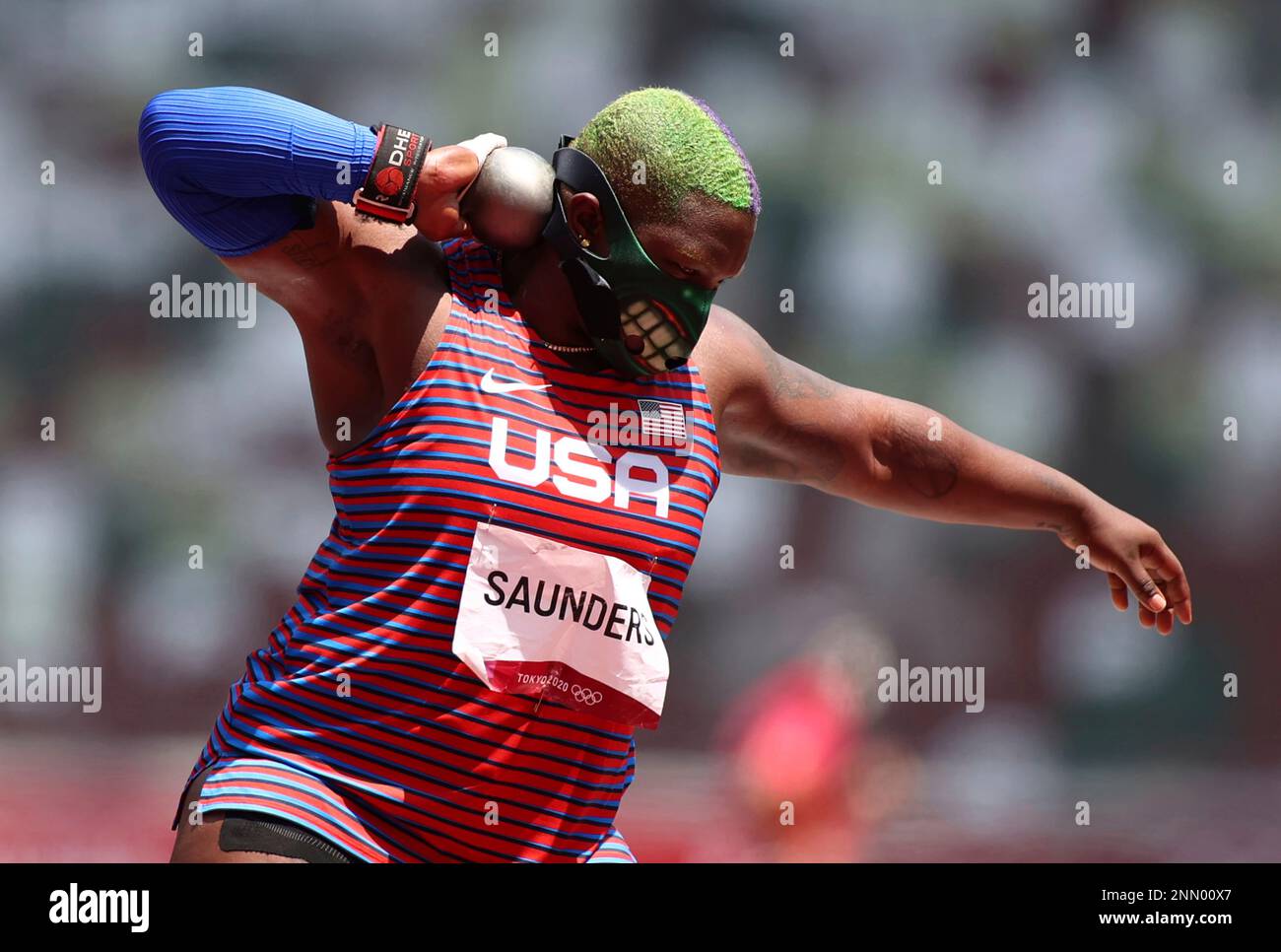U.S. SAUNDERS Raven competes during Athletics women's shot put final in
