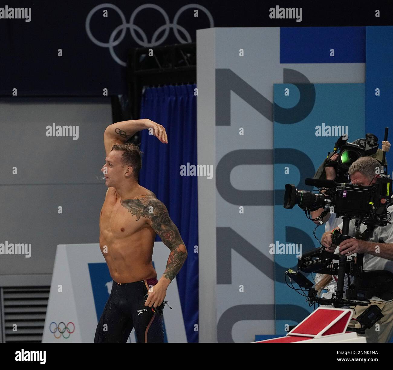 DRESSEL Caeleb of United States reacts during the Men's 50m freestyle ...