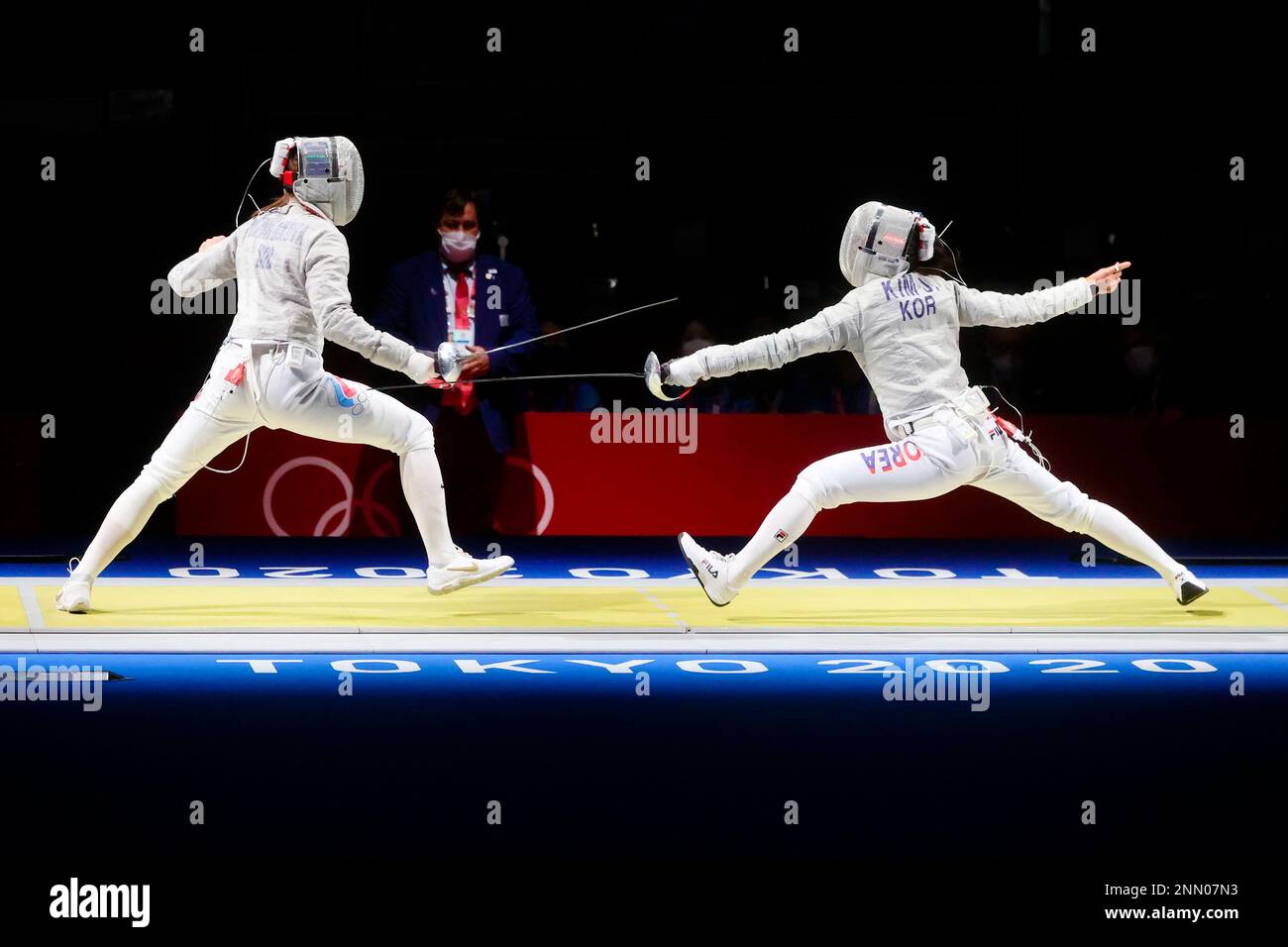 TOKYO, JAPAN JULY 31 Sofya Velikaya of Team ROC vs Jiyeon Kim of Team South Korea during the