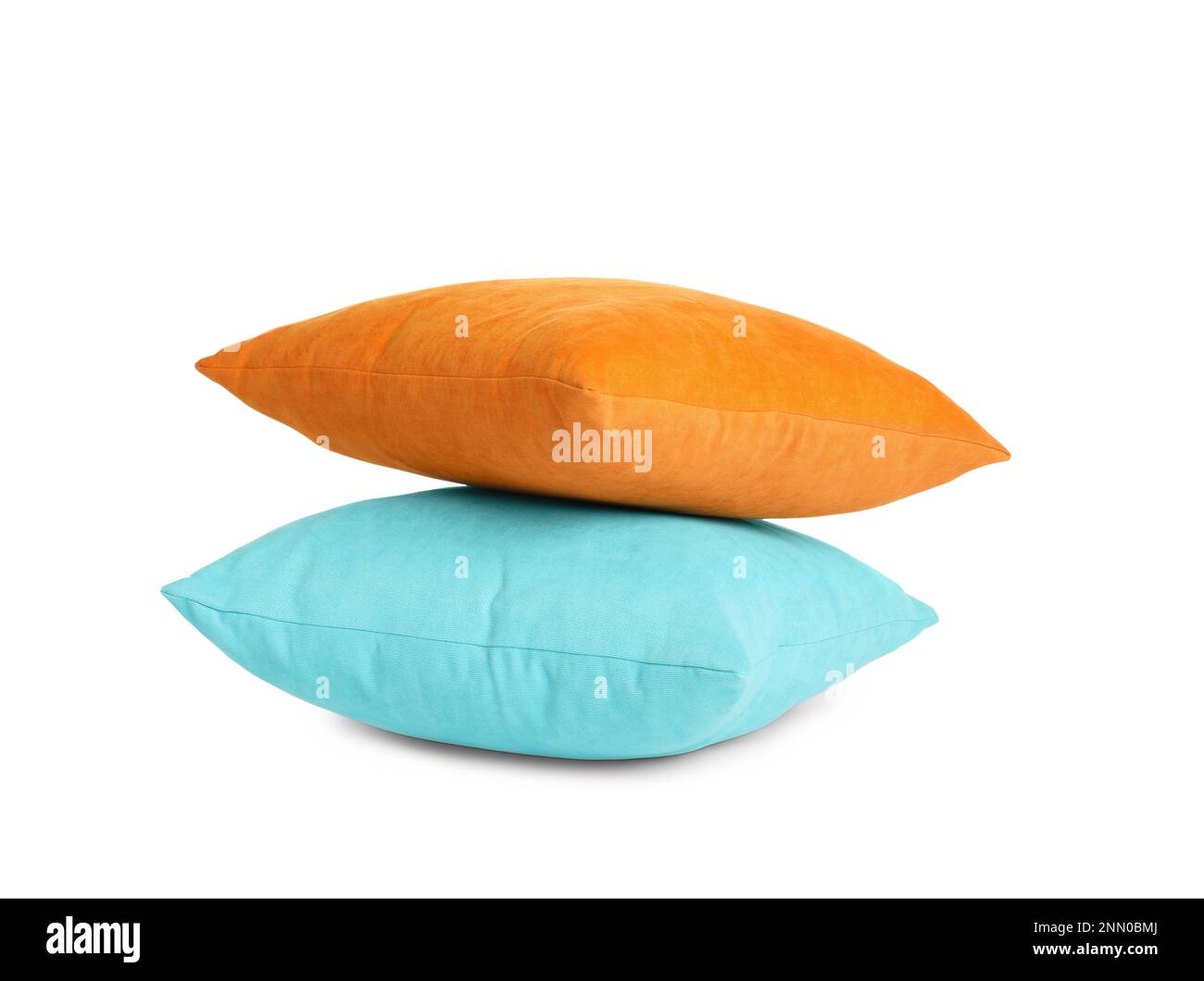 Different colorful decorative pillows on white background Stock Photo