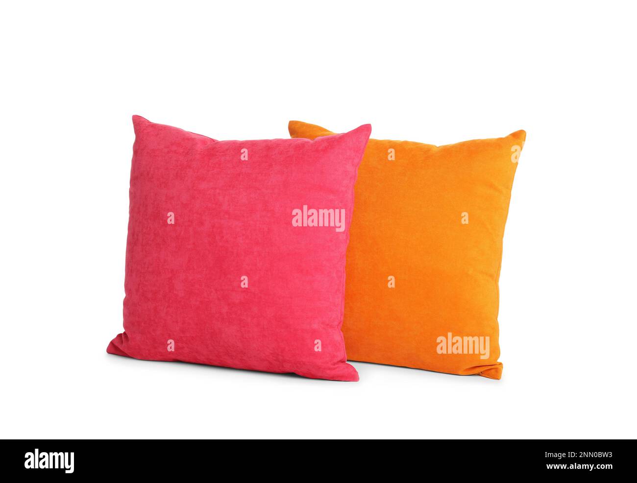 Different colorful decorative pillows on white background Stock Photo