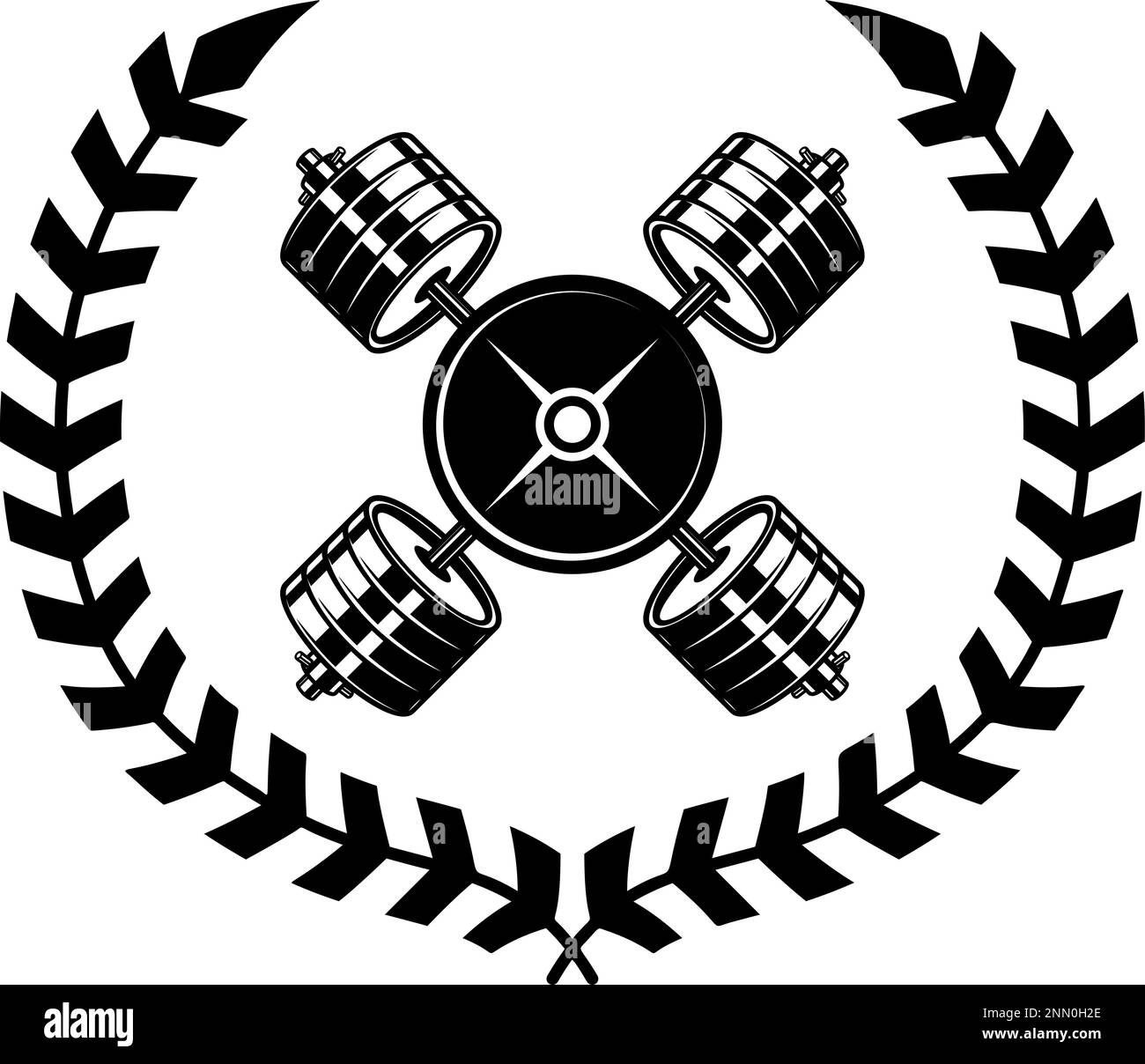 Emblem template with crossed barbells and wreath. Design element for