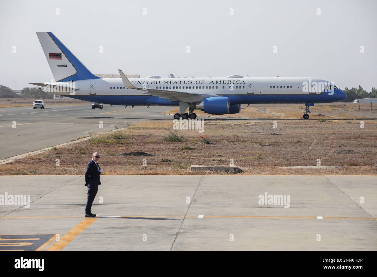 Executive One Foxtrot carrying the US First Lady Jill Biden and her delegation arrives at the Jomo Kenyatta International Airport (JKIA) in Nairobi. (Photo by John Ochieng / SOPA Images/Sipa USA) Stock Photo