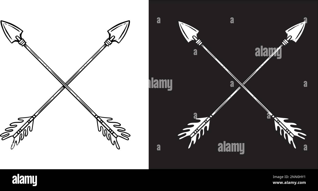 Illustration of crossed ancient arrows. Design element for poster, card, banner, emblem, sign. Vector illustration Stock Vector