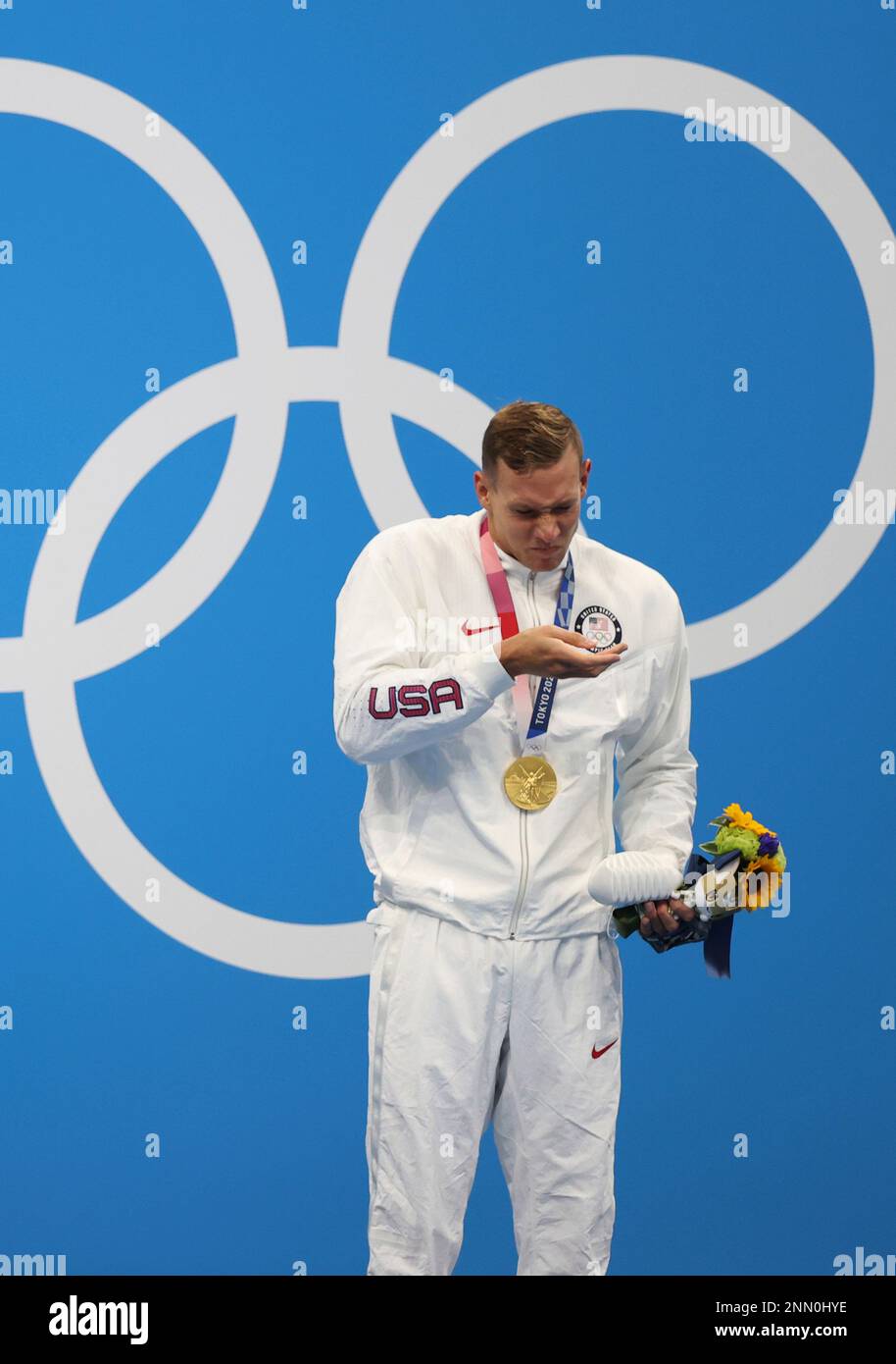 DRESSEL Caeleb of United States celebrates during award ceremony of Men ...