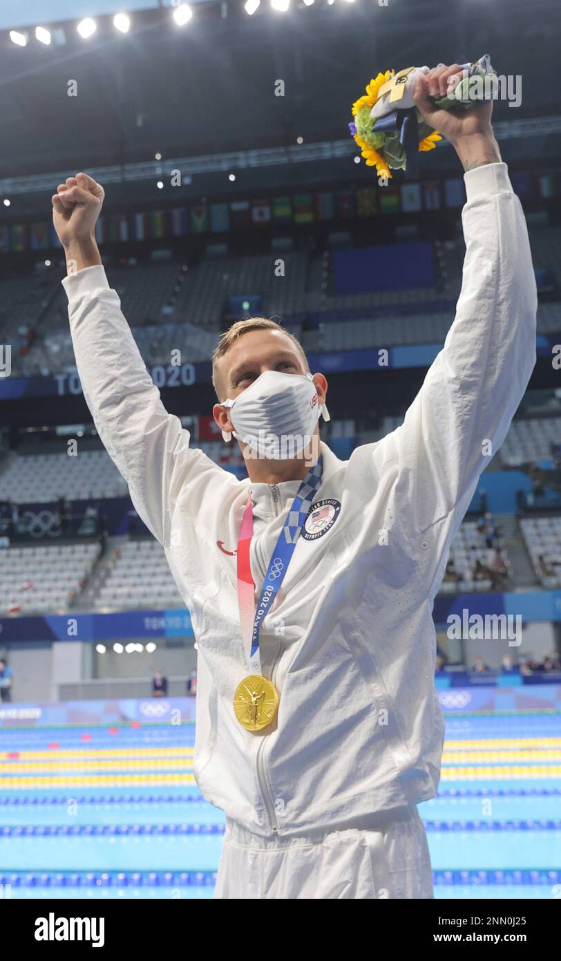 DRESSEL Caeleb of United States celebrates after award ceremony of Men ...