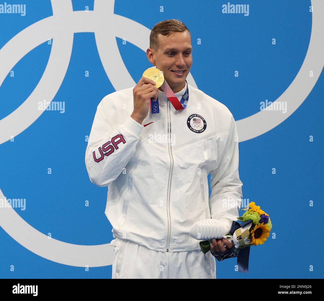 DRESSEL Caeleb of United States celebrates during award ceremony of Men ...