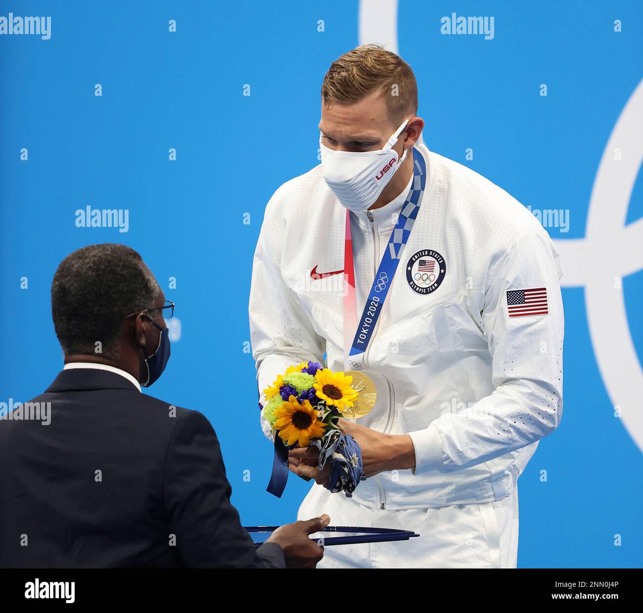 DRESSEL Caeleb of United States receives gold medal during award ...