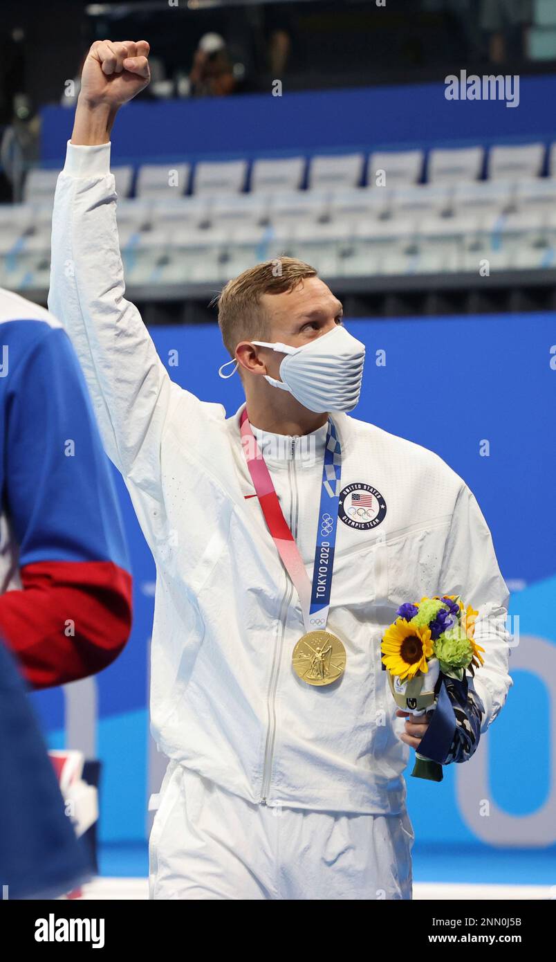 DRESSEL Caeleb of United States celebrates after award ceremony of Men ...