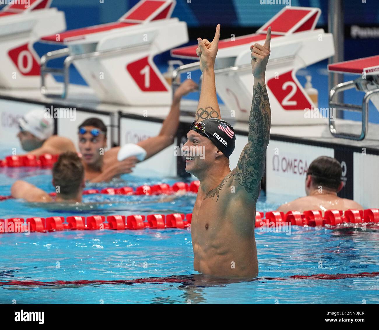 DRESSEL Caeleb of United States reacts after Men's 100m Freestyl final ...