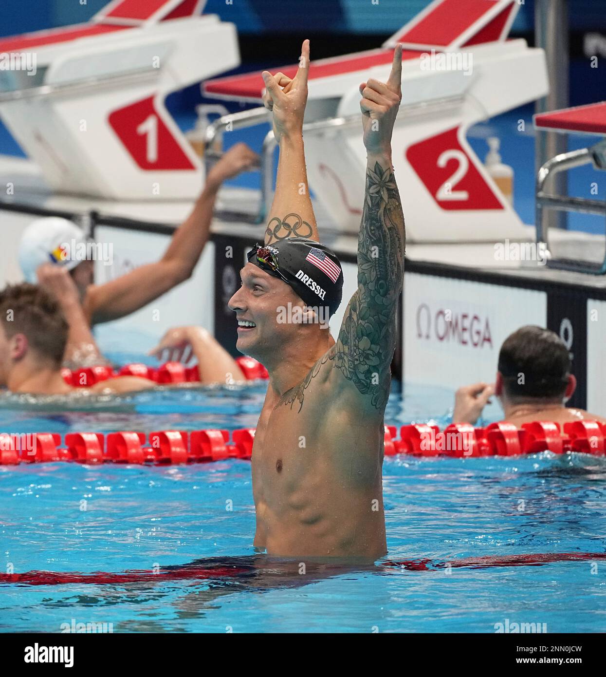 DRESSEL Caeleb of United States reacts after Men's 100m Freestyl final ...