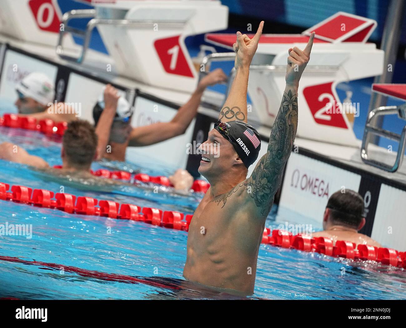 DRESSEL Caeleb of United States reacts after Men's 100m Freestyl final ...