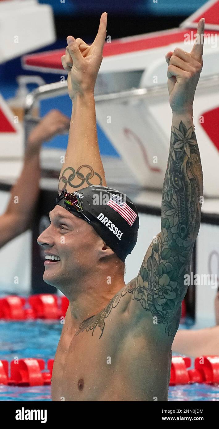 DRESSEL Caeleb of United States reacts after Men's 100m Freestyl final ...