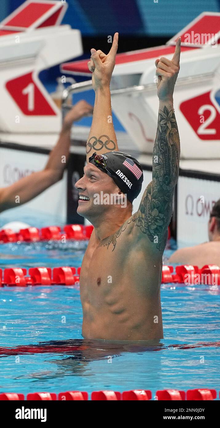 DRESSEL Caeleb of United States reacts after Men's 100m Freestyl final ...
