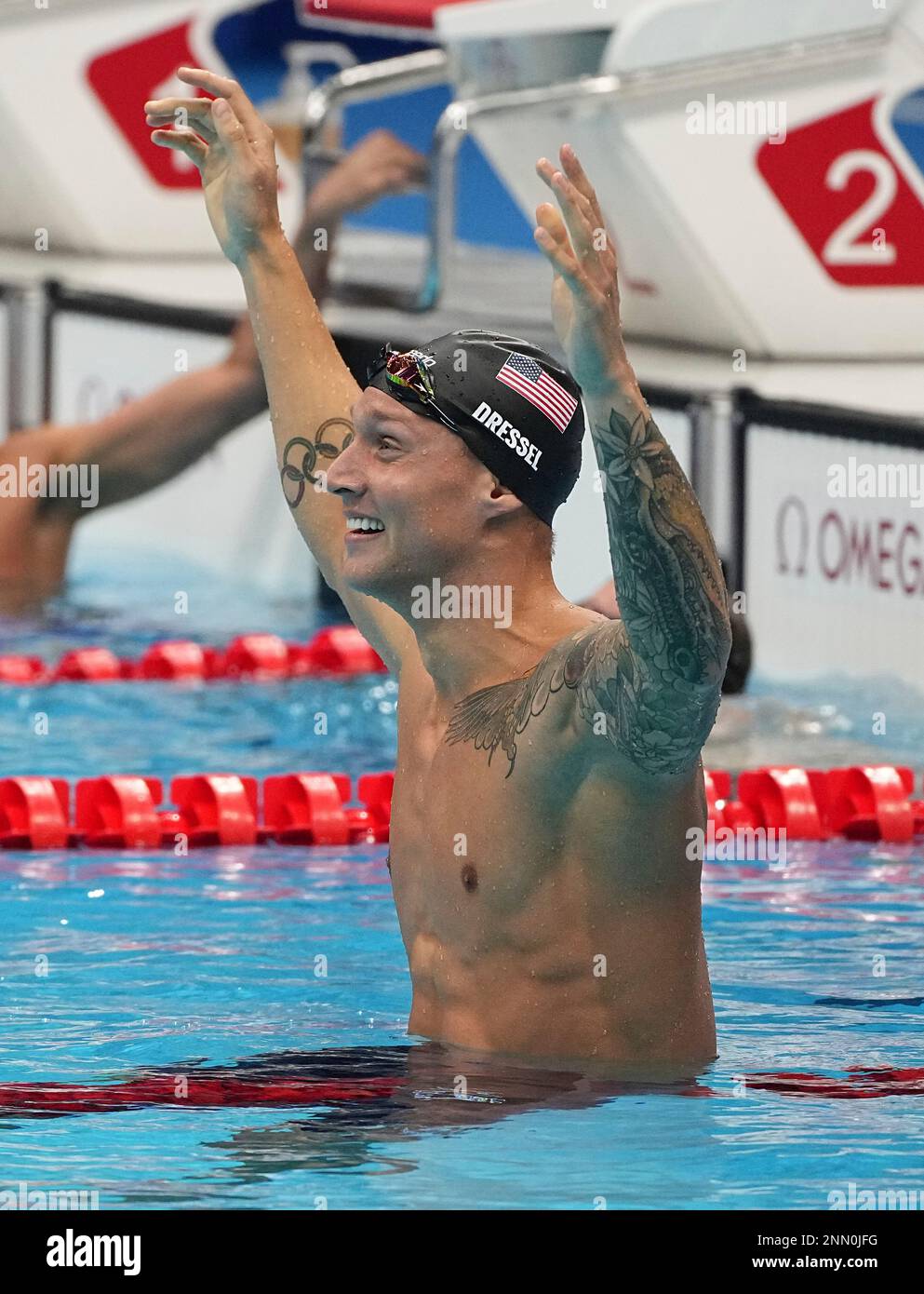 DRESSEL Caeleb of United States reacts after Men's 100m Freestyl final ...