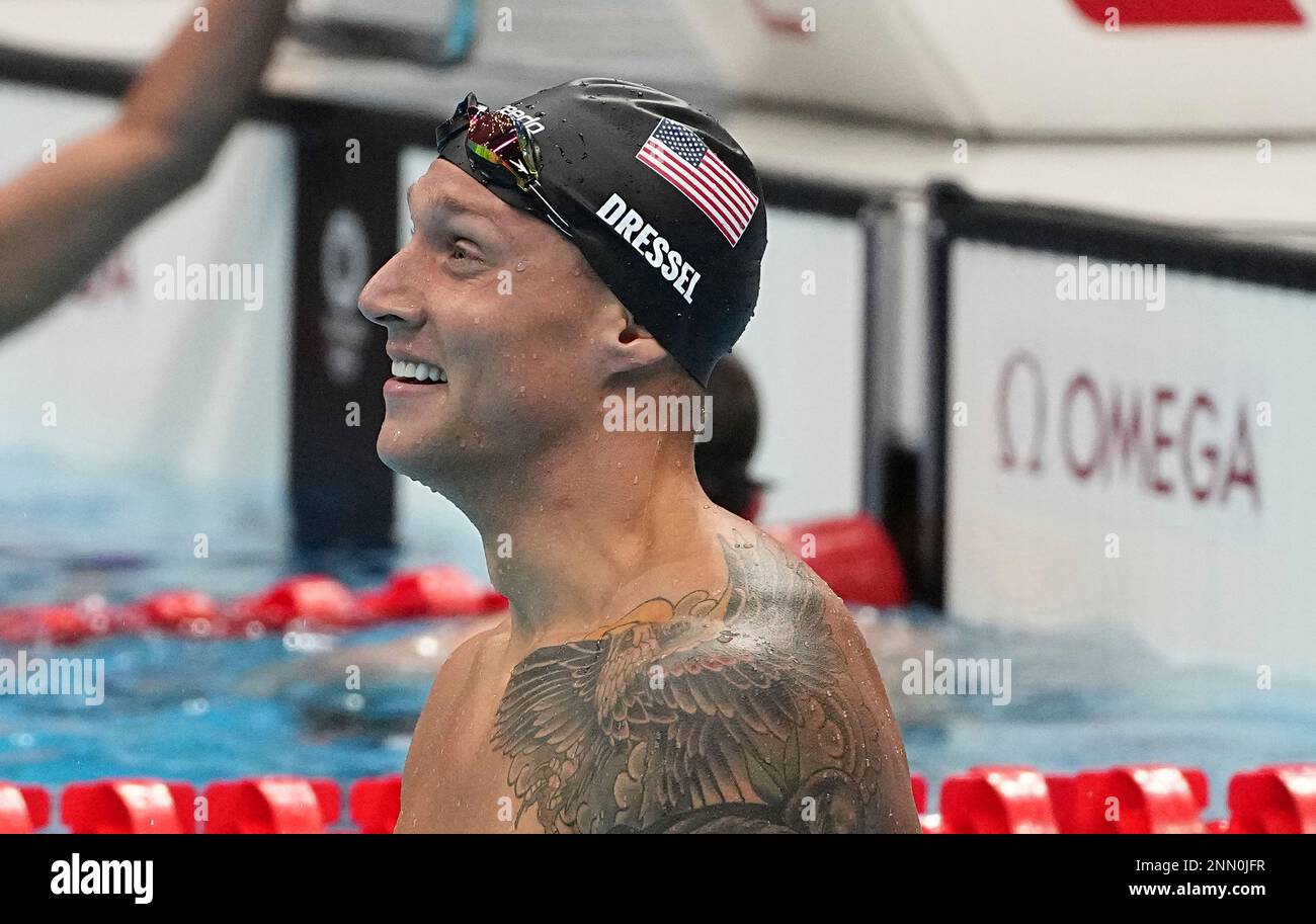 DRESSEL Caeleb of United States reacts after Men's 100m Freestyl final ...