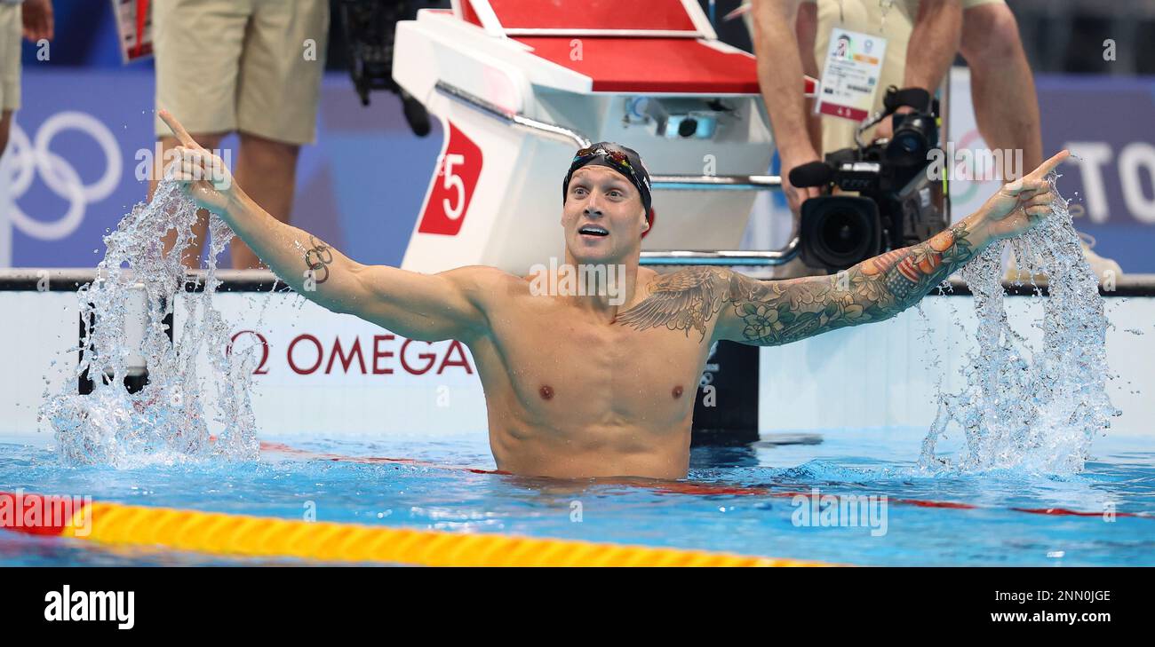DRESSEL Caeleb of United States reacts after Men's 100m Freestyl final ...