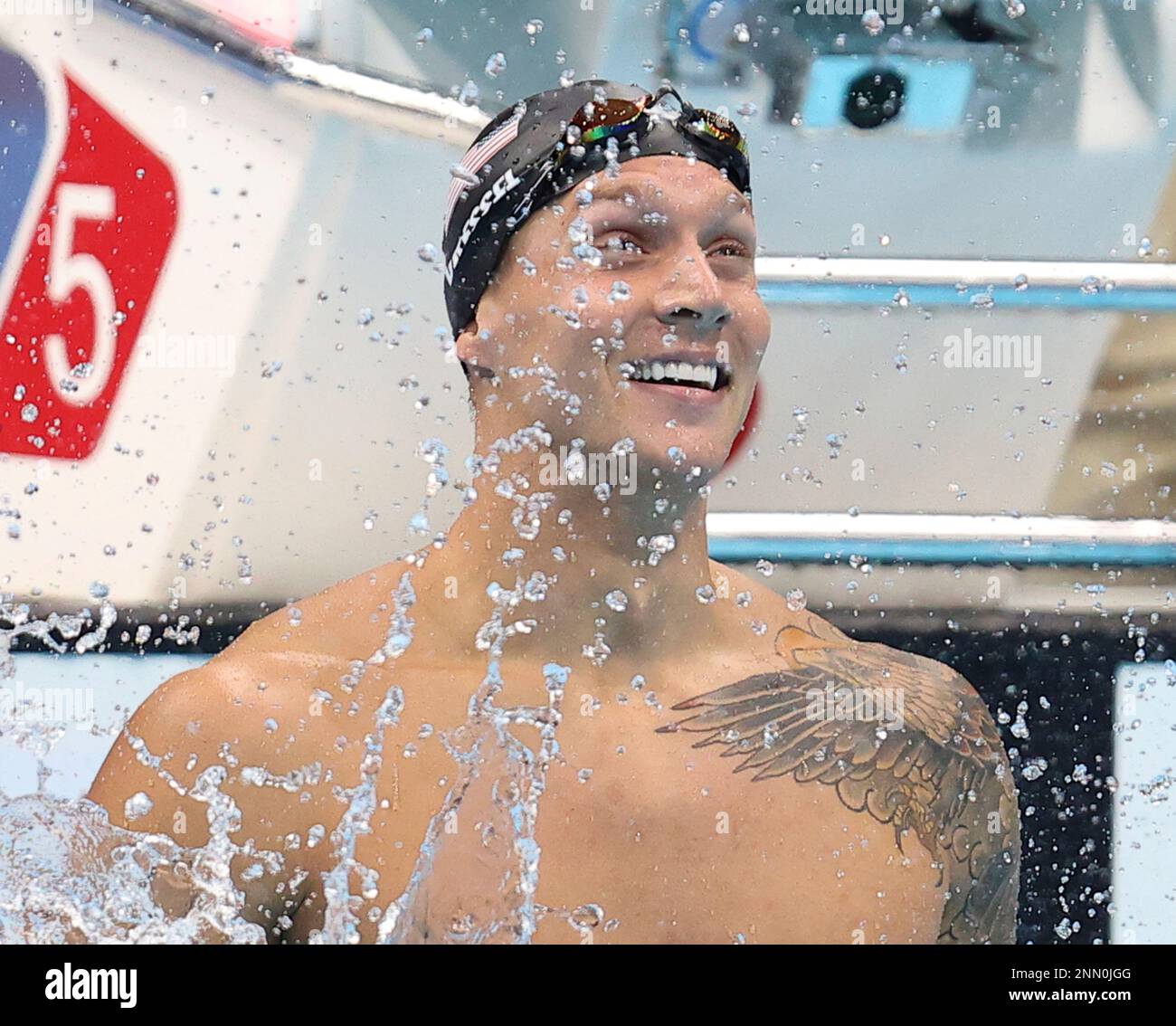 DRESSEL Caeleb of United States reacts after Men's 100m Freestyl final ...