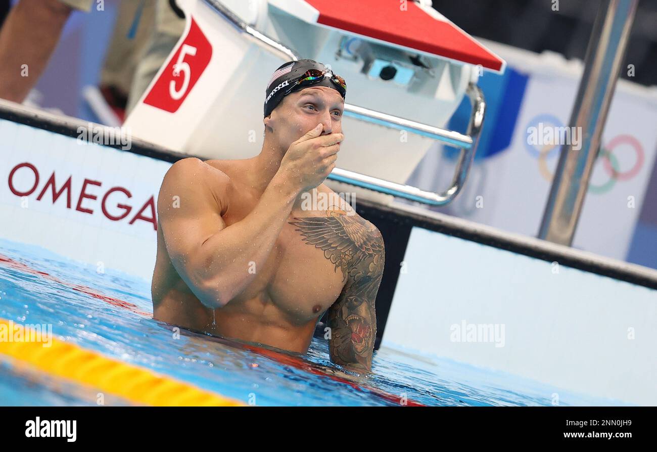 DRESSEL Caeleb of United States reacts after Men's 100m Freestyl final ...