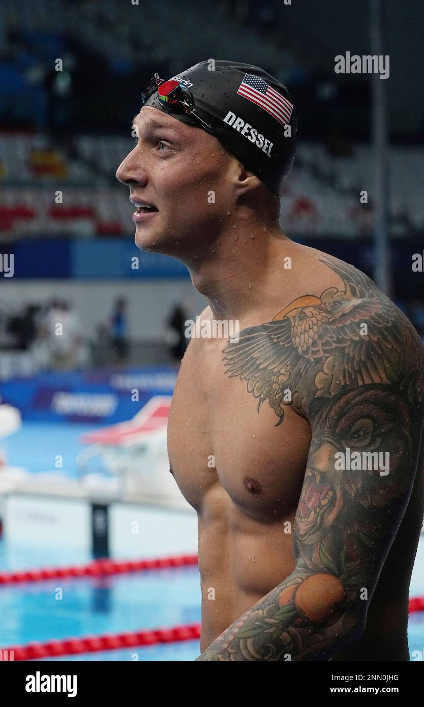 DRESSEL Caeleb of United States reacts after Men's 100m Freestyl final ...