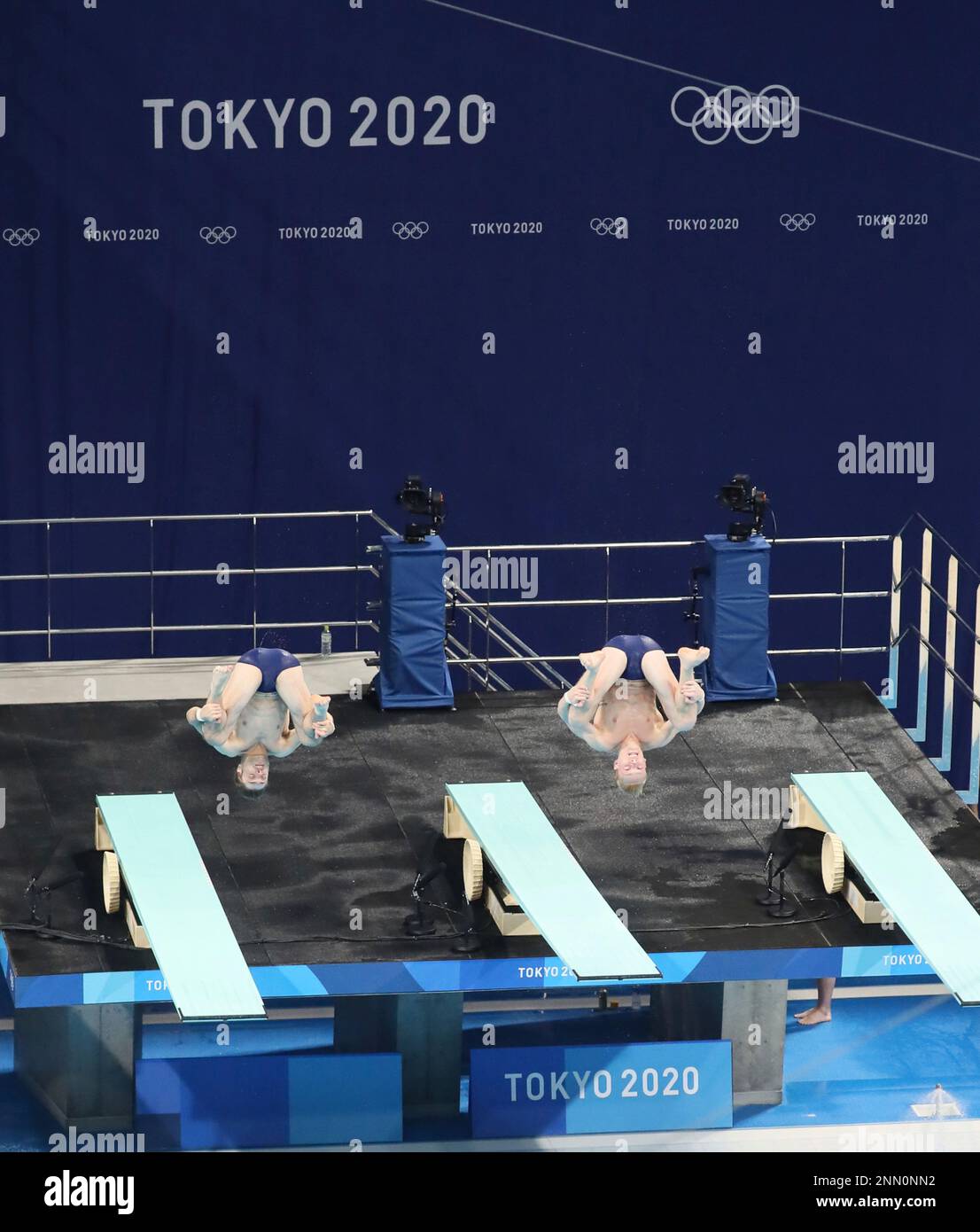 Synchronised Springboard USA's CAPOBIANCO Andrew and HIXON Michael perform during Men's ...