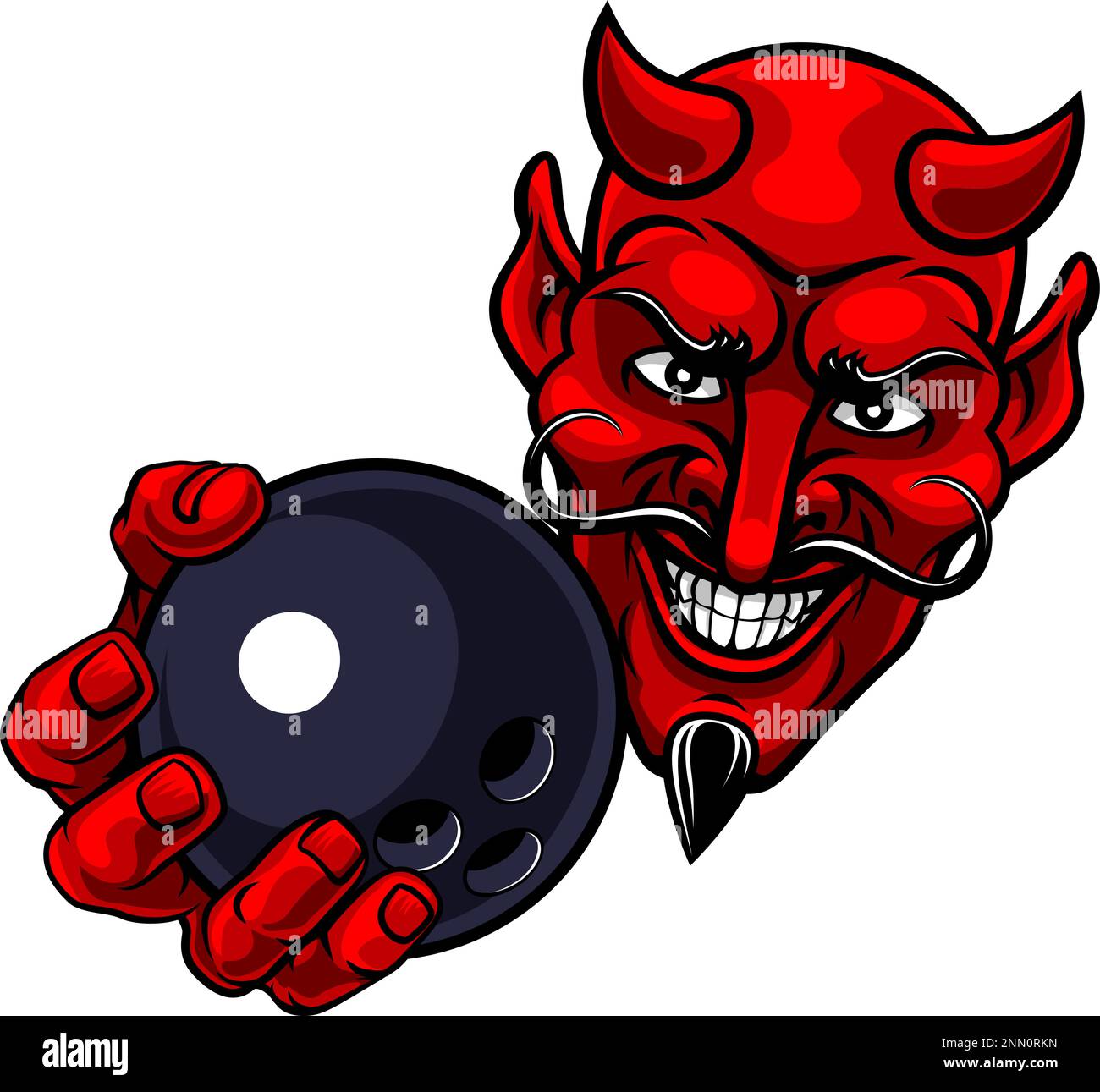 Devil Ten Pin Bowling Ball Sports Mascot Cartoon Stock Vector