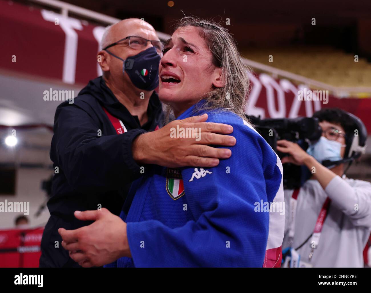 Italy's CENTRACCHIO Maria reacts after winning the Women 63 kg Contest