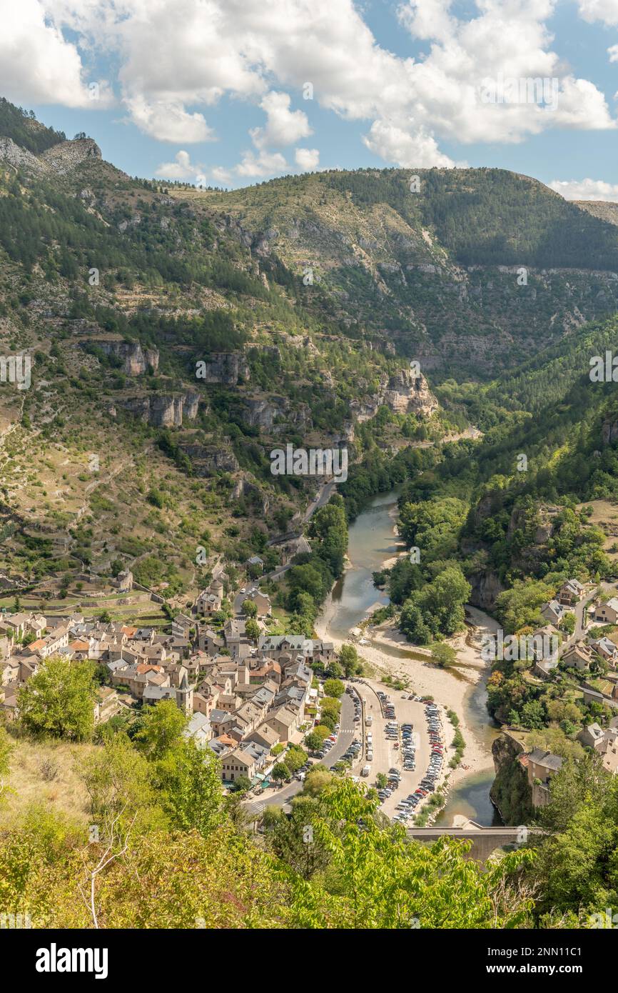 The village of Sainte-Enimie in the Gorges du Tarn, one of the most ...
