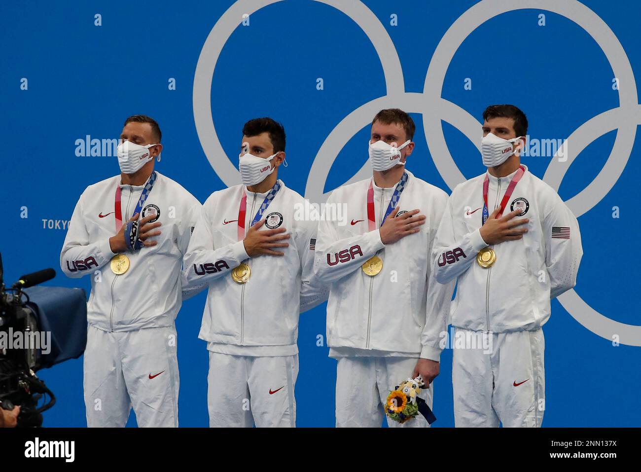 July 26, 2021, Tokyo, Japan: Gold medal relay team of Caeleb Dressel ...