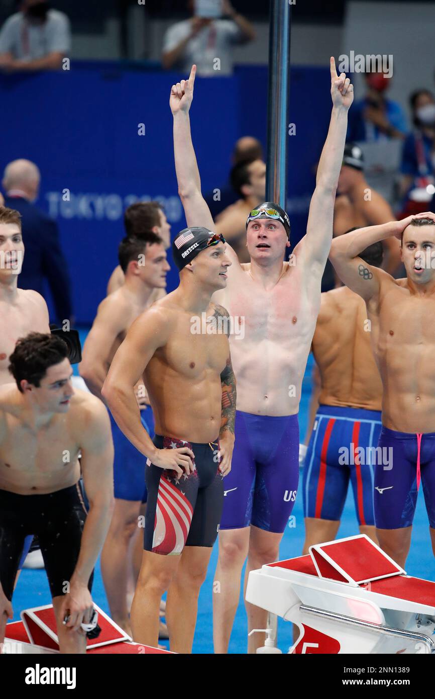 July 26, 2021, Tokyo, Japan: Gold medal relay team of Caeleb Dressel ...
