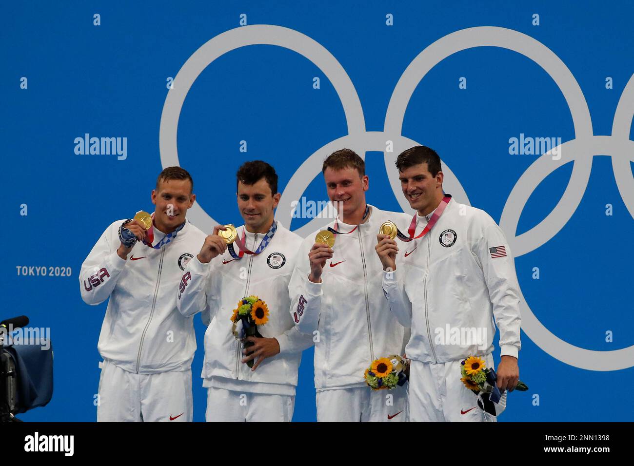 July 26, 2021, Tokyo, Japan: Gold medal relay team of Caeleb Dressel ...
