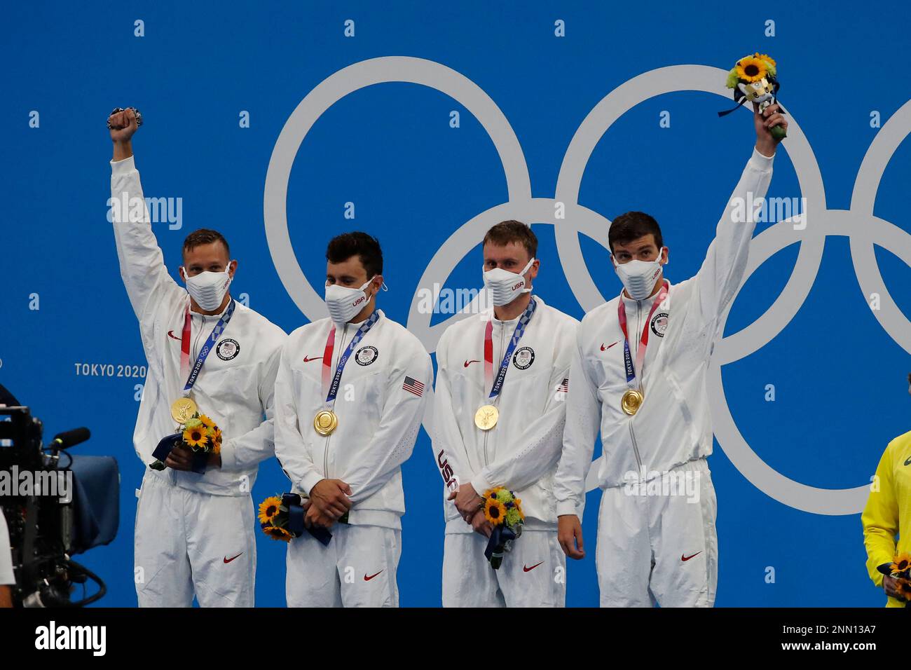 July 26, 2021, Tokyo, Japan: Gold medal relay team of Caeleb Dressel ...