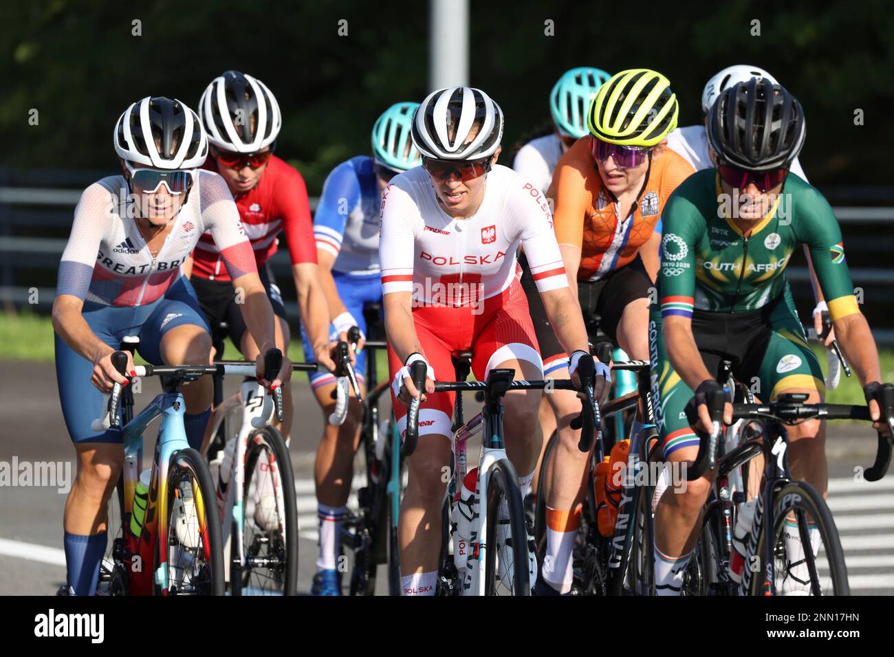 Cyclists compete in the women's cycling road race at the 2020 Summer ...