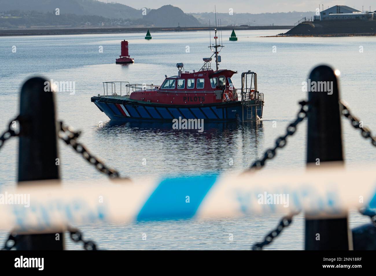 Greenock, Scotland, UK. 25 February 2023. Police and Pilot craft at