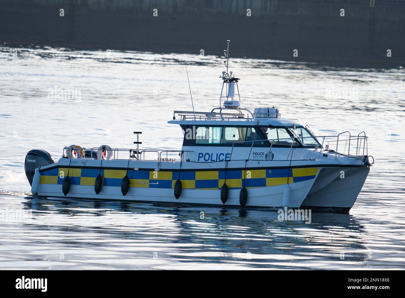 Greenock, Scotland, UK. 25 February 2023. Police and Pilot craft at