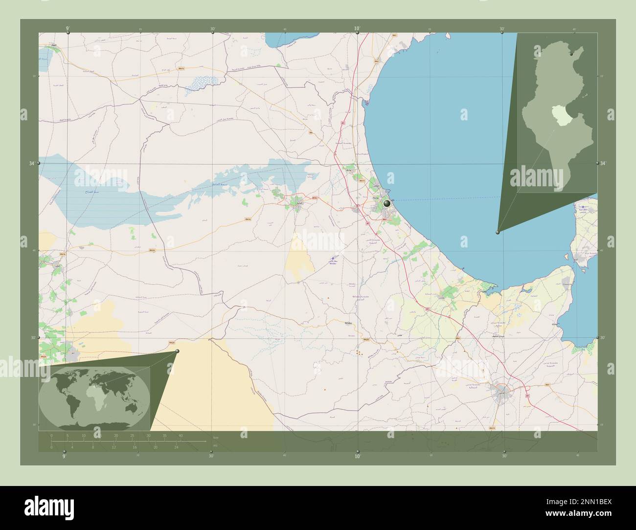 Gaubes Gabes, governorate of Tunisia. Open Street Map. Corner auxiliary ...