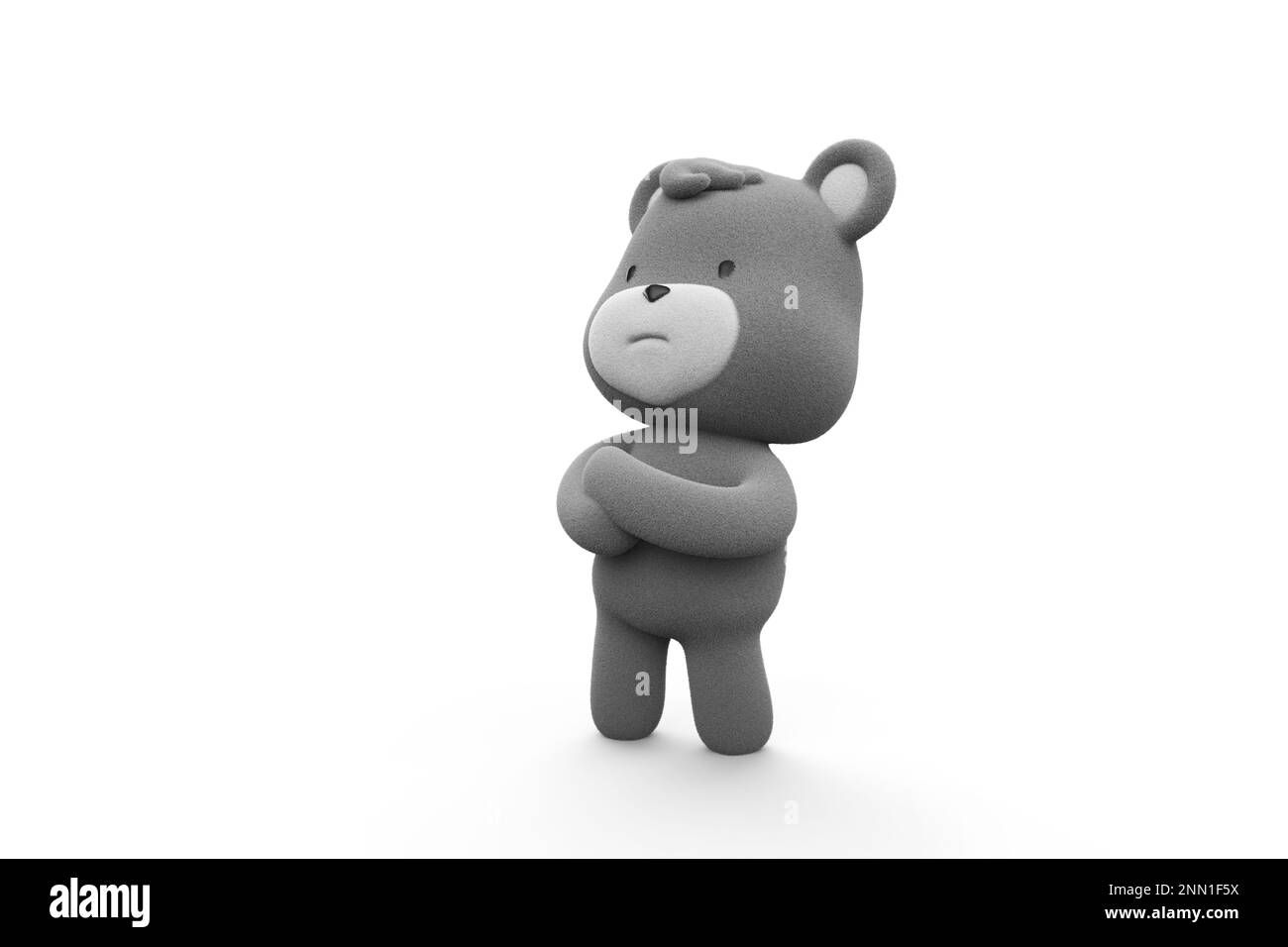 Teddy bear with crossed arm and with an upset face. teddy bear isolated on white background 3D