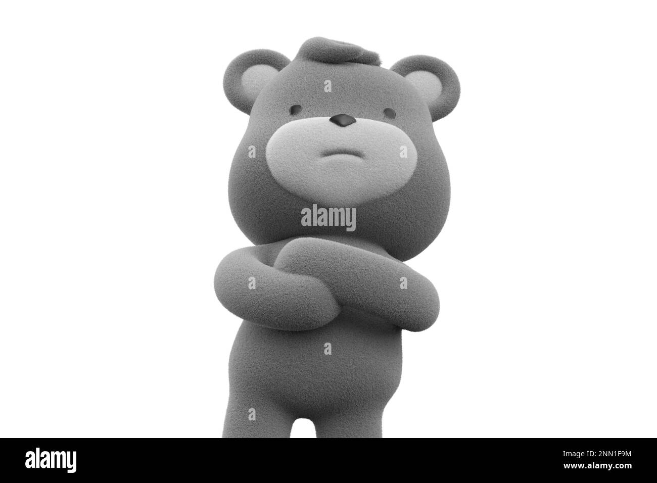 Teddy bear with crossed arm and with an upset face. teddy bear isolated on white background 3D