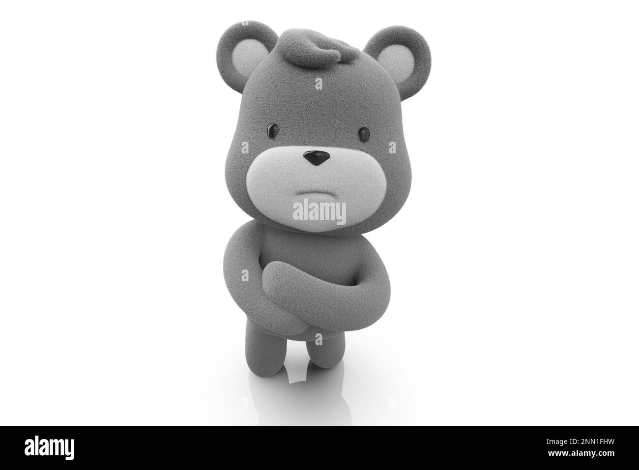 Teddy bear with crossed arm and with an upset face. teddy bear isolated on white background 3D