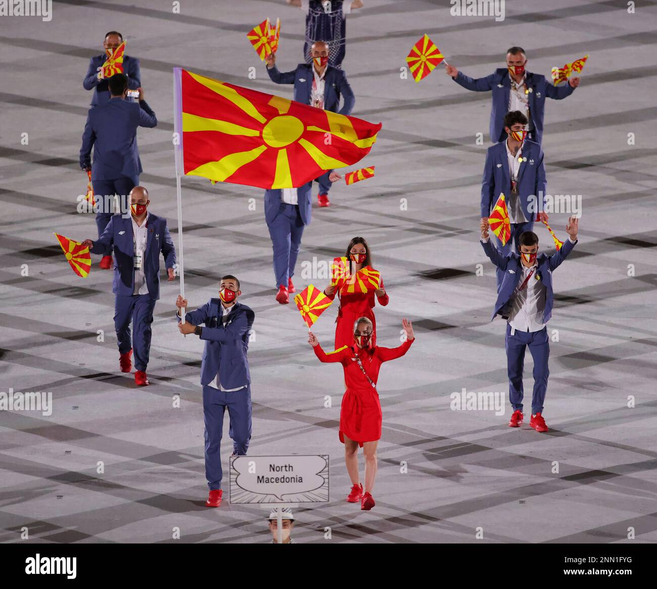North Macedonia's delegation members attend the Parade of Athletes