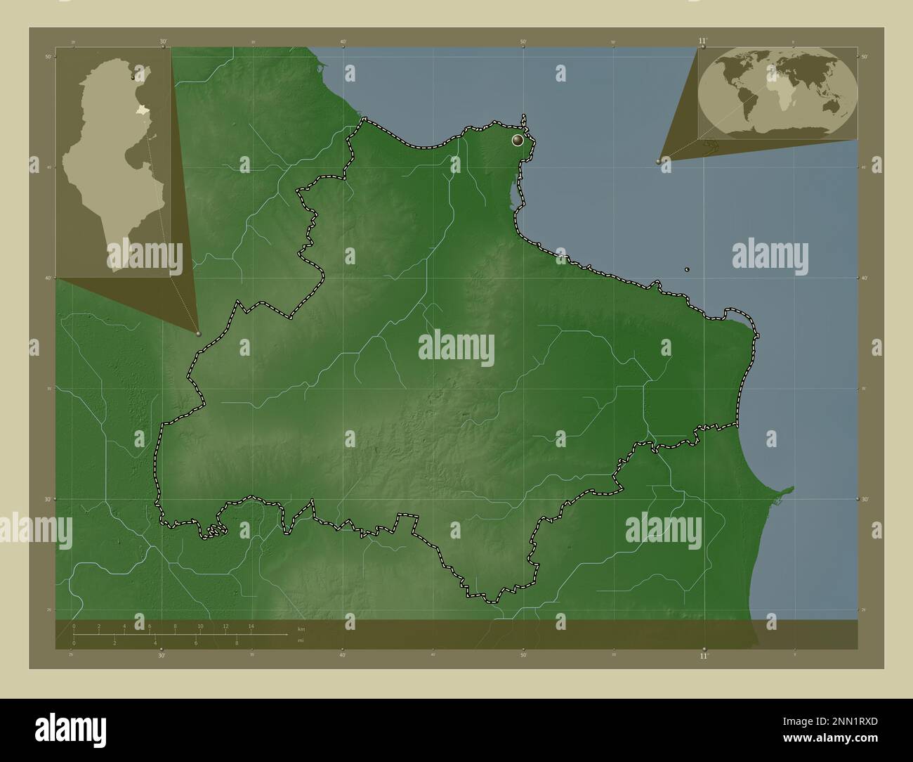 Monastir, governorate of Tunisia. Elevation map colored in wiki style ...
