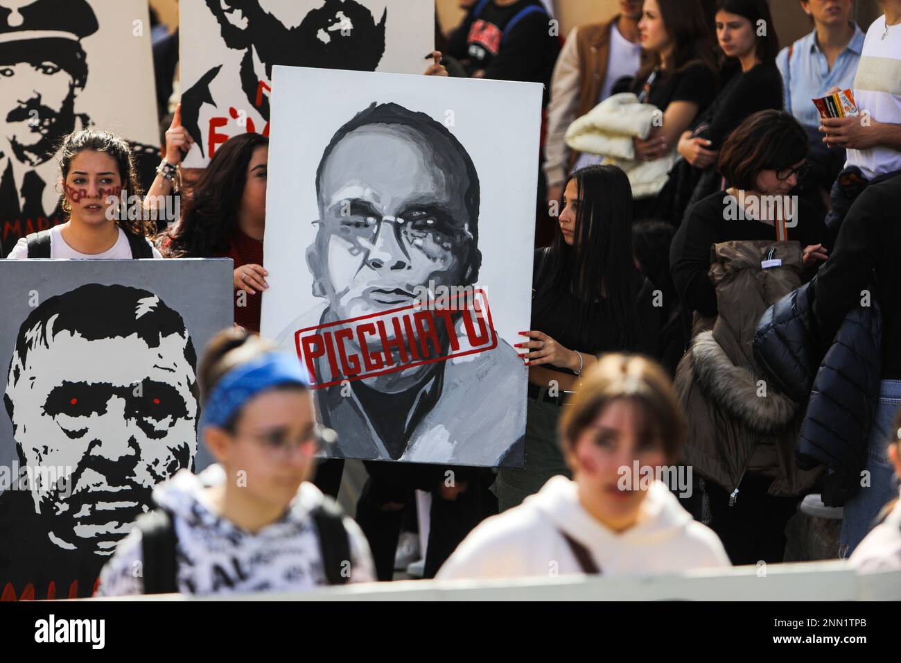 Students demonstrate against the mafia during the Bagheria-Casteldaccia march. Stock Photo