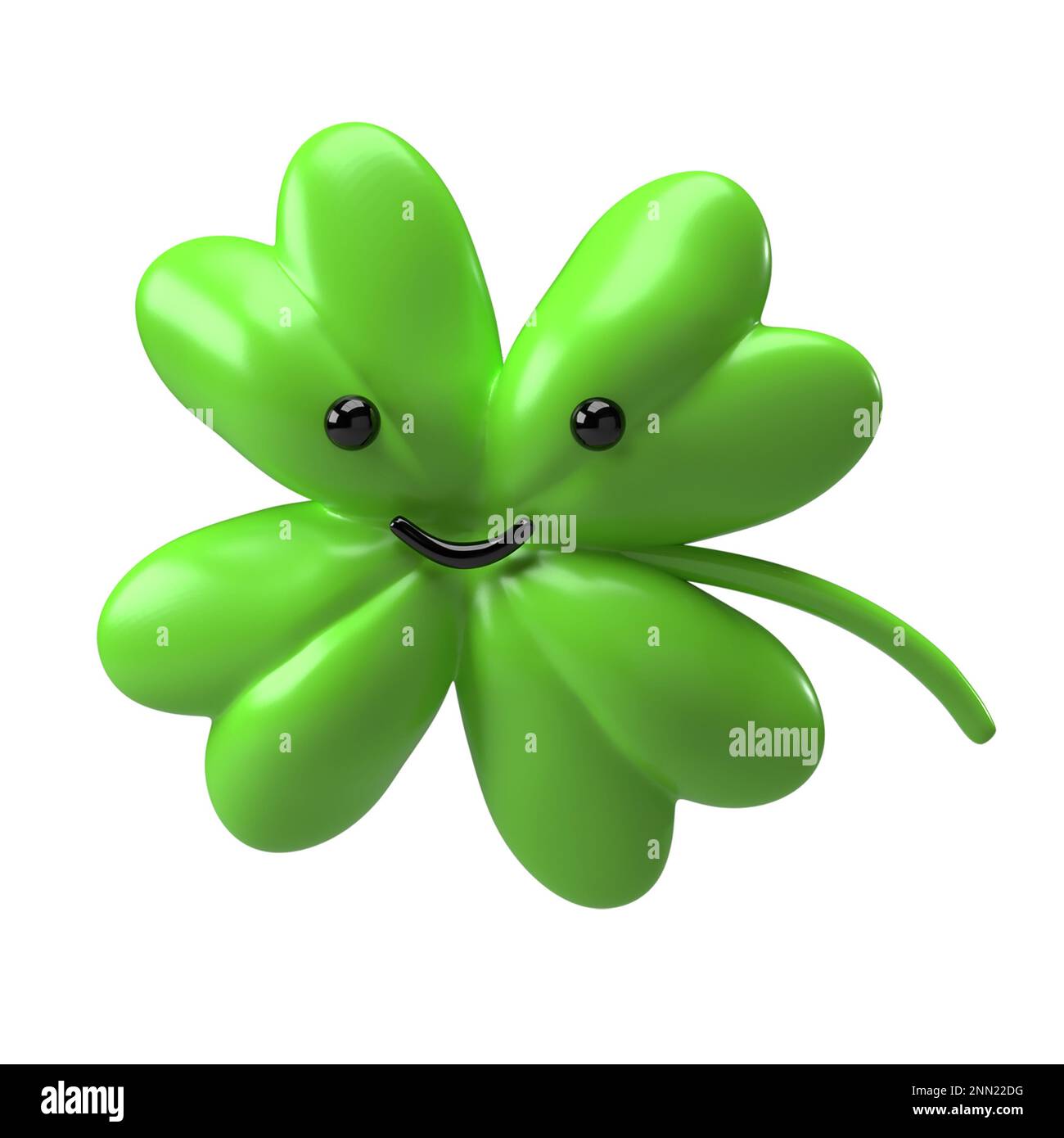 Green clover emoji leaf isolated on white background. Four leaf clover