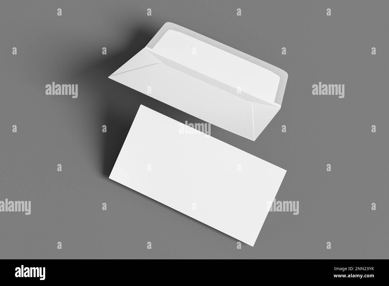 Blank corporate envelope mockup on gray background. Branding mock up. Side view Stock Photo
