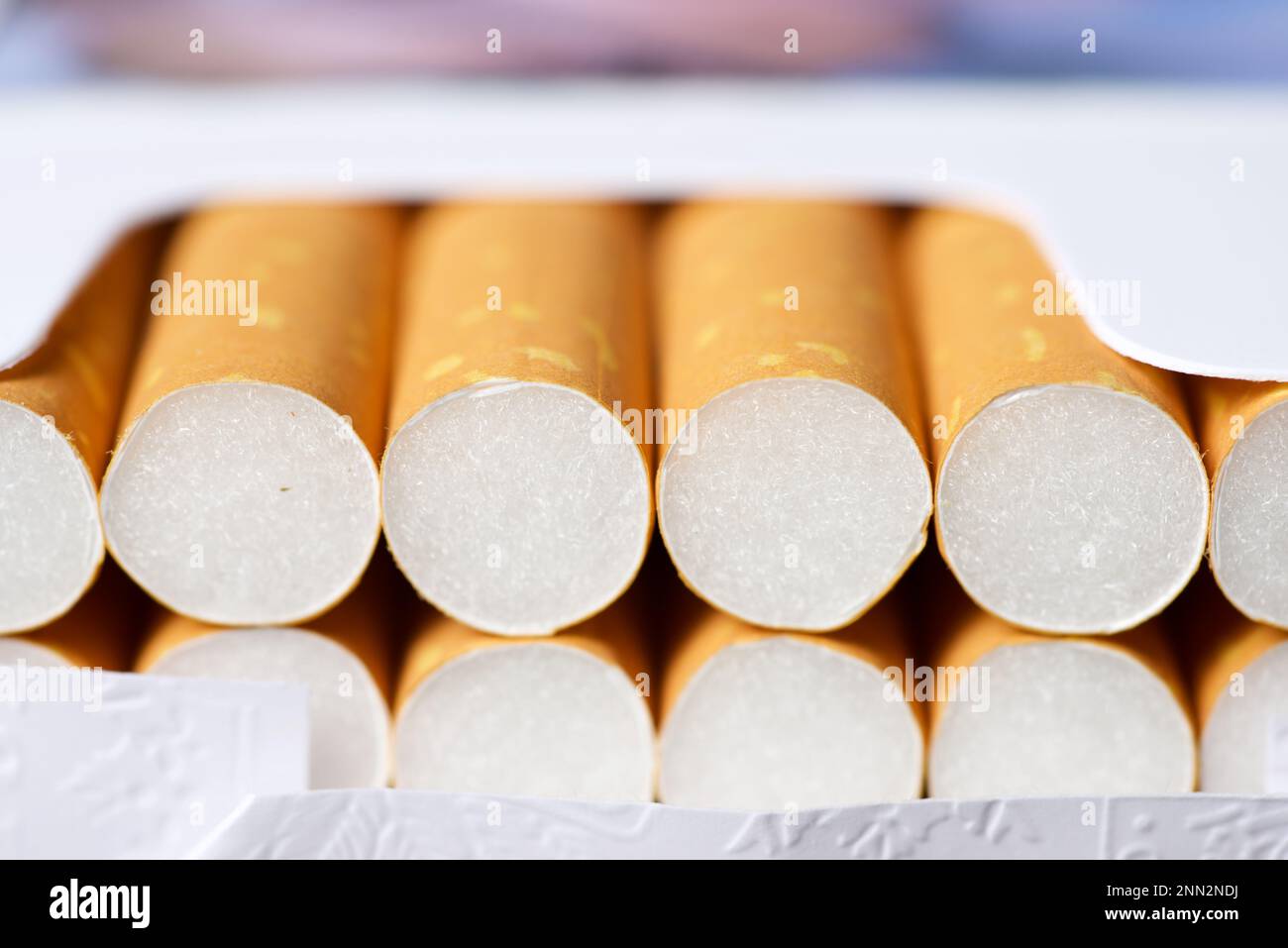 whole pack of cigarettes Close-up of cigarettes in a full pack Stock Photo