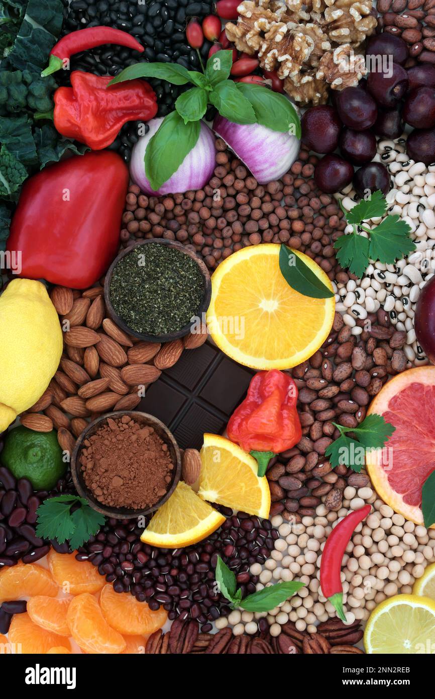 Vegan vegetarian health food background. Large collection high in