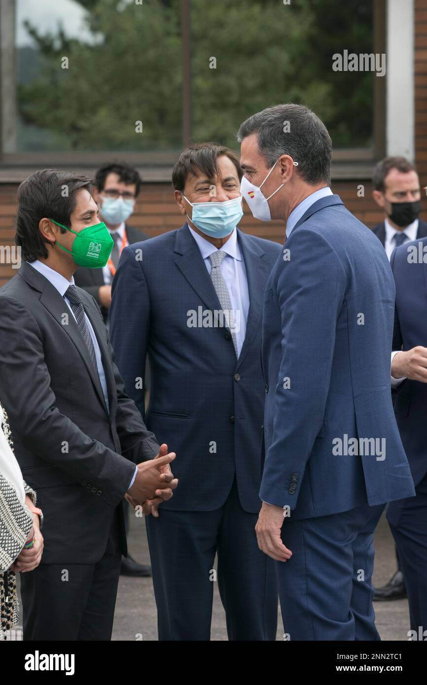 ArcelorMittal CEO Aditya Mittal speaks at the presentation of the  decarbonisation roadmap for steelmaking at the ArcelorMittal factory on 13  July 2021 in Gijón, Asturias, Spain. With decarbonisation, the Asturian  plants aim